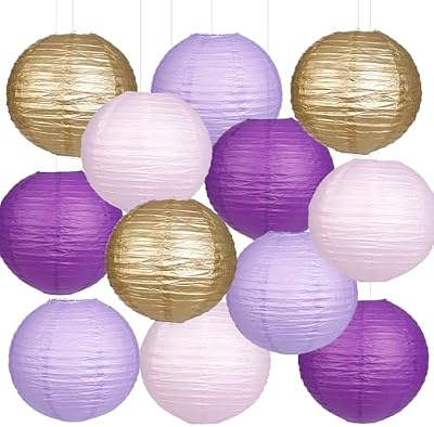Purple & Gold Hanging Paper Lanterns