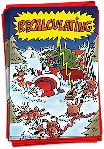 NobleWorks - Box of 12 Christmas Cards Funny - Happy Holiday Notecard Set, Xmas Humor (1 Design, 12 Cards) - Recalculating B5759