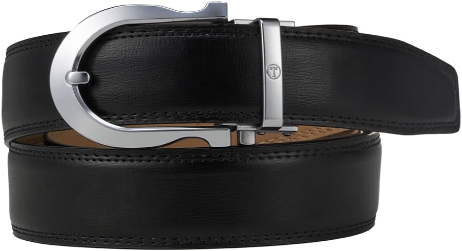 Tonywell Men's Leather Ratchet Belt, 1 3/8" Adjustable Dress Belt, Trim to Fit - Image 2