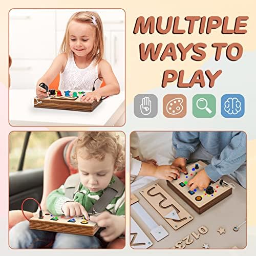DINORUN Montessori Busy Board Sensory Toys for Toddlers 1 3 with Light Up LED Buttons Pluggable Wires Boys & Girls Educational Learning Fidget Toy 4 51pCXd64YRL. AC