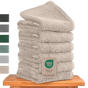 Hausfelder Premium gastendoekenset met ophanglussen, 100% katoen, Oeko-Tex-gecertificeerd, kleine handdoeken, zacht, absorberend, beige, 6 kleine handdoeken, 50 x 30 cm