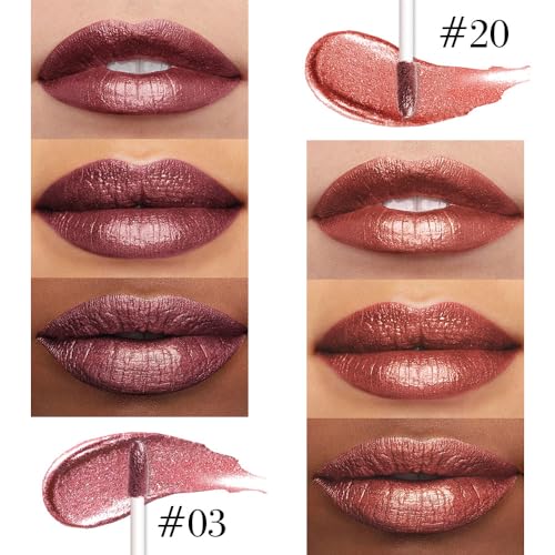 Image of evpct 2Pcs Plum Red Brown Metallic Glitter Lip Liner and Lipstick Combo, Shimmery Lip Gloss Stain Set Makeup for Women Long Lasting Waterproof 24, Metallic Shimmer Iridescent Glossy Liquid Lipstick