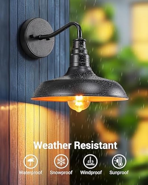 DEWENWILS Outdoor Wall Light Gooseneck Barn Light Fixture Black Matte Wall Mount Lantern Farmhouse