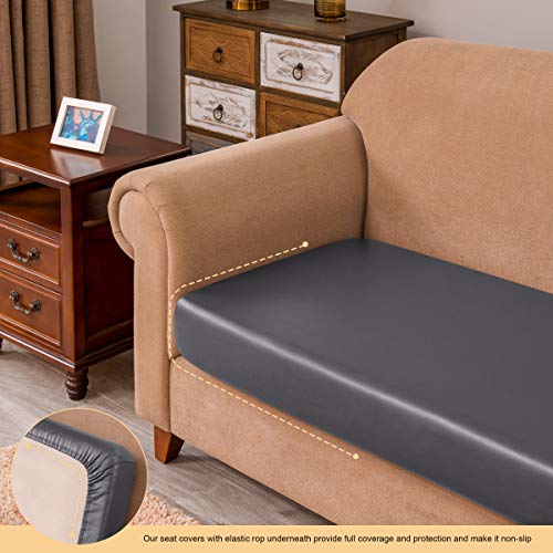 Dyfun Couch Cushion Cover Pu Leather Sofa Cushion Slipcover Stretch Waterproof Chair Seat Slipcover Furniture Protector (Loveseat Cushion, Light Grey) #TOP4