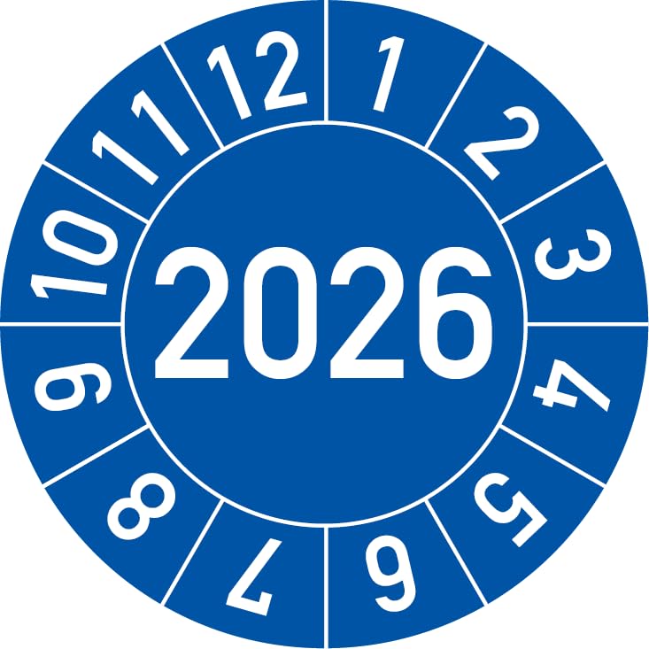 Étiquettes de contrôle annuel 2020, 25 mm Ø, bleu, lot de 250