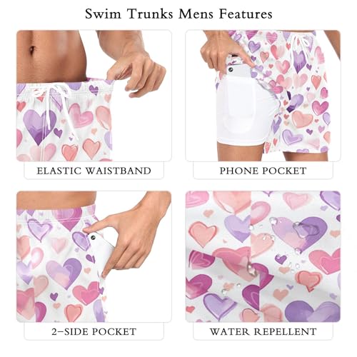 xigua Romantic Love Mens Swim Trunks with Liner, 5 inch Quick Dry Mens Boardshorts for Beach3