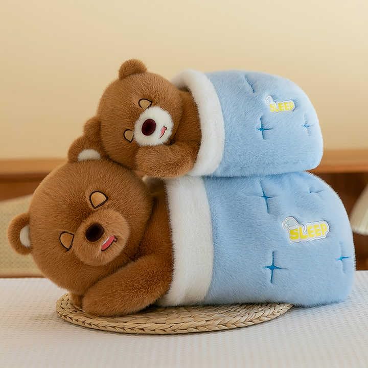 Image of Brown Soothing Breathing Teddy Bear with Light & Music - Battery Operated Stuffed Animal Toys for Baby Kids Girls and Boys Birthday Gift 35 cm