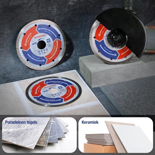 WORKPRO 2 x 125mm Profi Diamantdoorslijpschijven, 1,2mm Superdunne Diamantschijf voor Droog, Nat Snijden van Keramiek en Tegels, Compatibel met Winkelslijper - Afbeelding 6