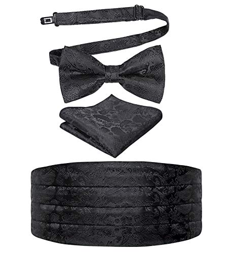 Image of Alizeal Mens Multicolored Silk Solid Cummerbund Bow Tie Set