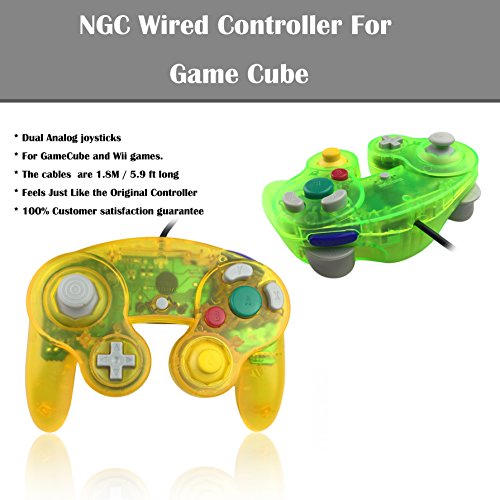 Poulep 2 Packs Classic Wired Gamepad Controllers for Wii Game Cube Gamecube Console (Clear Yellow and Moss Green)