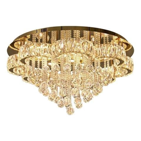 W32inches Modern Gold Chandeliers Flush Mount Ceiling Chandeliers for High Ceiling Entrance Foyer Bedroom Dining Room Living Room LED Dimming 2700k 4500k 6000k Contemporary Chandelier Cover