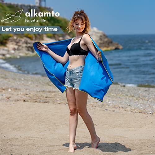 Alkamto Travel Towel Set Of 2 Size In 1 Pack (Xl + S) - Microfiber Beach Towel - Camping & Gym & Beach & Yoga Towel. Fast Drying - Super Absorbent - Suitable For Camping, Gym, Beach, Swimming #TOP4
