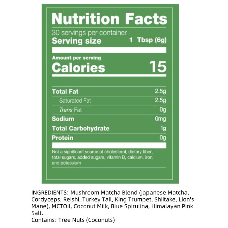 Miniatura 2 de 6.35 oz, polvo orgánico de hongos matcha, matcha japonés y 12 ingredientes naturales, café instantáneo, polvo con leche, alternativa al café