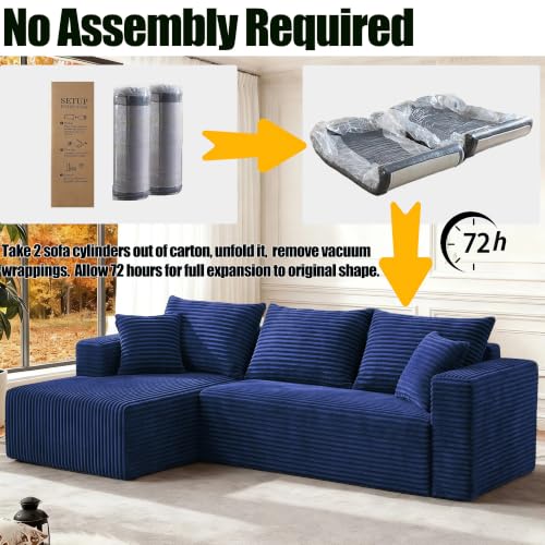 Image of 93 inch Boneless Couch, Modular Sectional Sofa for Living Room, Navy Blue