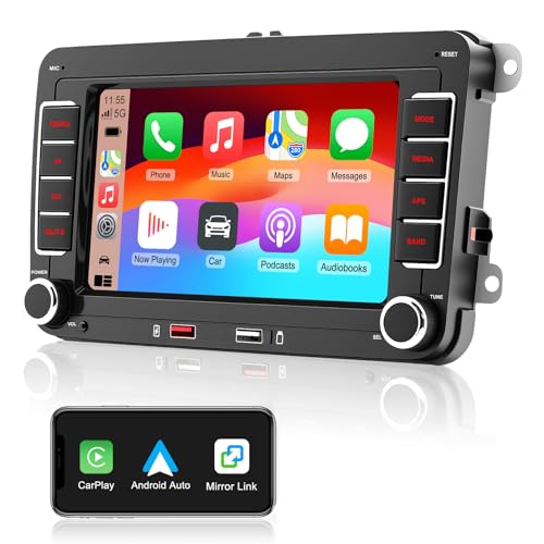 Autoradio pour VW Golf 5 Golf 6 Polo Touran Passat Tiguan Skoda Touran EOS, Apple CarPlay et Android Auto sans Fil, Écran 7 Pouces Bluetooth FM AM USB RDS SWC...