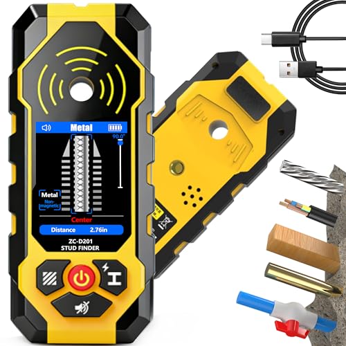 Stud Finder Wall Scanner 4-in-1 Electronic Wall Stud Detector Accurately locates Center and Edge of Wood AC Wire Metal Studs Joist Pipe & Bubble Level Rechargeable ZC-D201