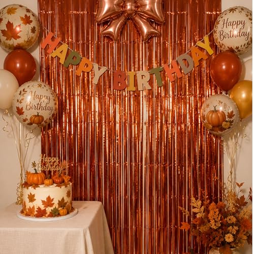 Image of Matte Orange Foil Fringe Curtains Backdrop Party Decorations 4 PCS