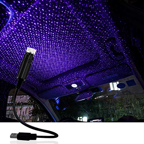 Luces LED de atmósfera, múltiples modos ajustables, proyector de estrellas USB, luz nocturna, luz de estrella de techo, decoración de ambiente para coche/hogar/fiesta (morado azul)