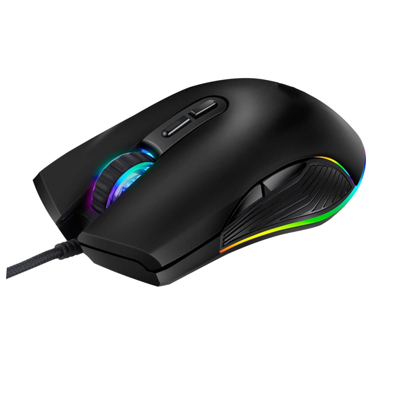 Ratón Gaming USB-c de 7 Teclas Iluminación RGB para PC | Óptico Profesional, Negro Abs Mate, 800/1200/1600/3200 Dpi, Plug Play para Ordenador y Portátil