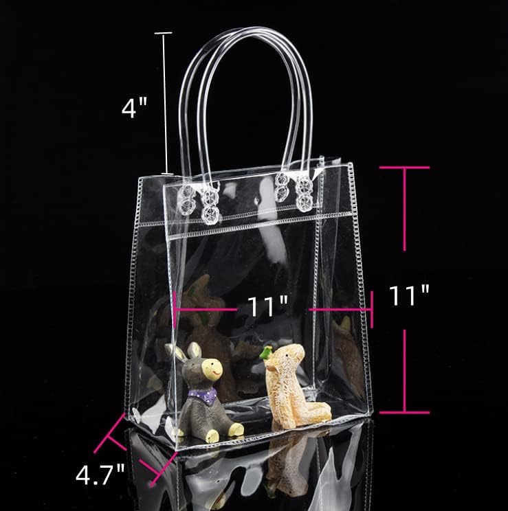 Miniatura 4 de Rikyo 10 bolsas de regalo transparentes, bolsas de regalo de plástico con asa y botón, bolsa de regalo de PVC transparente reutilizable para regalos