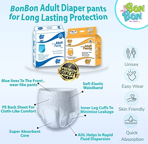 Image of BON BON Premium Unisex Adult Diaper Pant Style Small (Pack Of 4)-40 Count-S-Ultra Leak-Guard With Absorption And Distribution Layer (Adl) And Multi-Strand Leg-Waist Size 19-42 Inch, 48-106 Cm