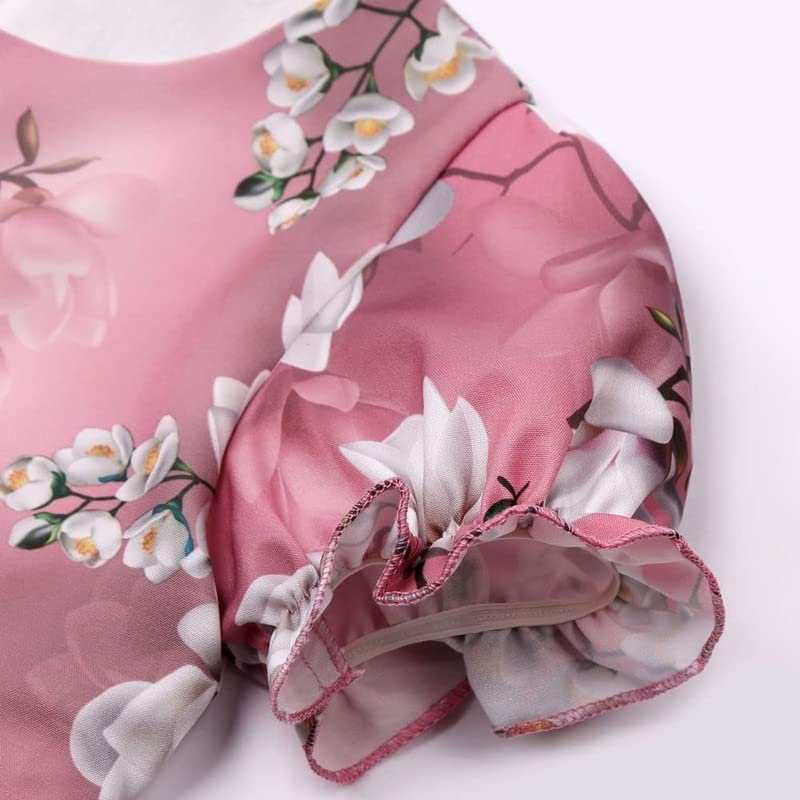 Image of Buy & Try Girl's Satin Floral Printed Frock Short Knee Length Short Sleeve Dora Frocks Dress.