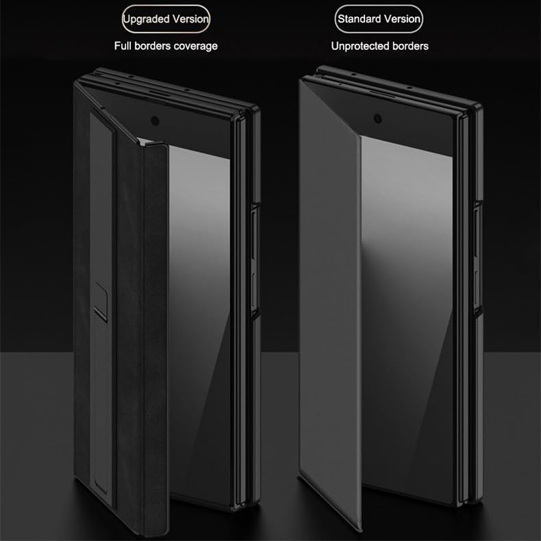 Funda De Cuero De Gamuza para Teléfono Samsung Galaxy Z Trifold, Protector De Pantalla De Vidrio Templado, Funda con Tapa Magnética con Soporte Plegable Doble (Negro,Gamuza)
