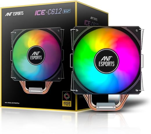 Ant Esports ICE-C612 V2 ARGB CPU Cooler| Support Intel LGA1200, LGA115X, LGA20XX, LGA1366, LGA1700 and AMD FM1, FM2, FM2+, AM2, AM2+, AM3, AM3+,…