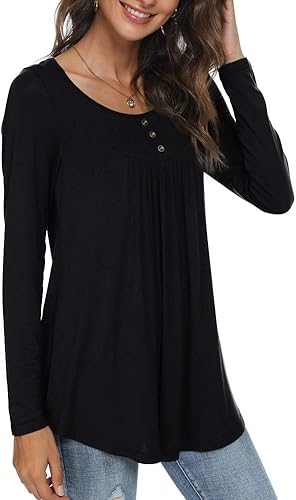 Miniatura 2 de POPYOUNG Casual Long Sleeve Tunic Tops Loose Fit Pleated Fall T-shirt Blouses for Women