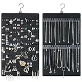 HASTHIP ® 1pc Hanging Jewellery Organisers,Dual-Sided Necklace & Earrings Organizer,Large Felt Jewelry Organizer Hanger for Closet Wall Door,Holds Up to 300 Pairs of Earrings & 30 Necklaces,Black