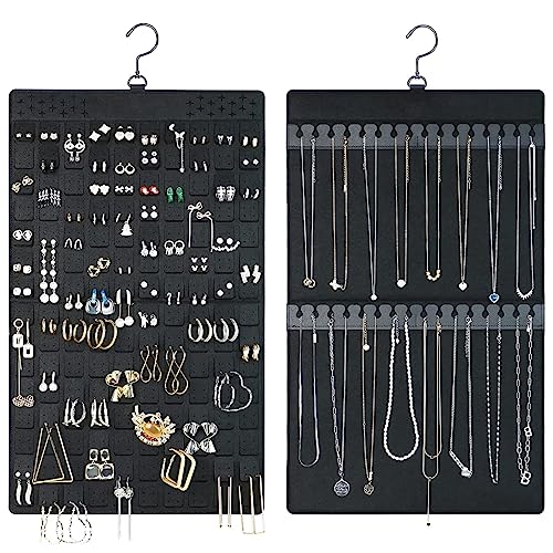 Image of HASTHIP 1pc Double-Sided Jewellery Organizer, 300 Pairs, 30 Necklaces | Double-Sided Storage, Clear Pocket Visibility, Felt Construction,