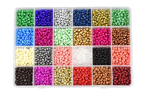 Image of Mandala Crafts 6 /0 Glass Seed Beads for Beadwork - 3600 Pcs 4mm Rainbow Round Small Rocaille Beads for Jewelry Making, Necklace Bracelet Earring Craft Supplies