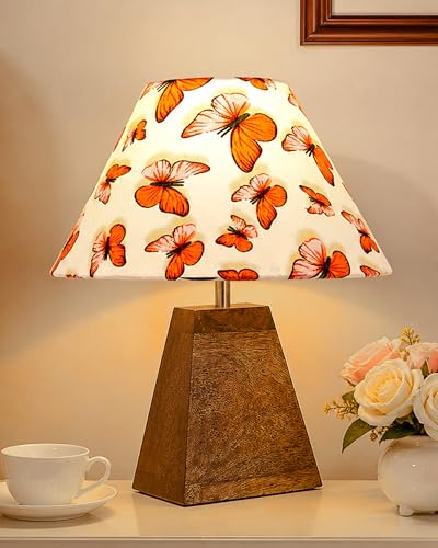 Image of Homesake Wooden Base Pyramid Table Lamp, Lamps for Living Room, Bedside Night Lamp, Lamp for Bedroom Decoration, Modern Home Decorative Light, Desk Lamp,Study Lamp, Home Decor, Marigold Shade