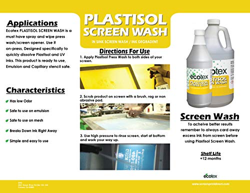 Ecotex PLASTISOL Screen WASH - in Sink Screen Wash/Ink Degradent for Screen Printing Environmentally Friendly (Gallon) - Thumbnail 2