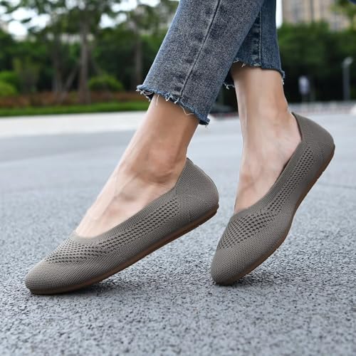 Puxowe Women’s Ballet Flat Shoes Round Toe Knit Slip On Ballerina Walking Flats Dress Shoes for Women2