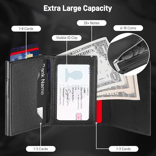 Wallet for Men, Pop Up Card Holder with RFID Blocking, Slim Minimalist Front Pocket Wallet, Credit Card Wallet, Holds 9-14 Cards, ID Window, Cash Slot, Smart3