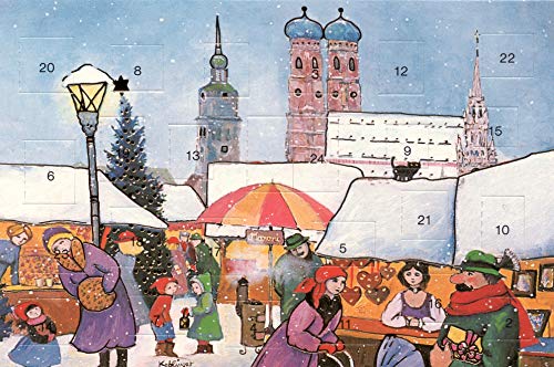 Adventskalenderkarten 5 Stück München Nostalgie Weihnachten Grußkarten Goldprägung Kunstkarte Weihnachtsgruß Weihnachtsmarkt