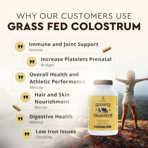 Grass-Fed Beef Colostrum Supplement, 3000 mg - Immune Support, Gut Health, Athletic Performance, Non-GMO, 180 Capsules