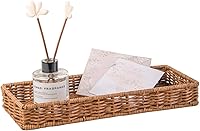 MODOGA Rattan Bathroom Tray - Long Narrow Imitated Rattan Vanity Tray for Toilet Tank, Sink Counter, Towel Holder, 13.7x5.3in Rustic Storage Basket