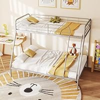 COSTWAY Metal Bunk Bed, Single over Double Loft Bed Frame with Ladder and Safety Guardrail, Space-Saving Bedroom Dorm Apartment Furniture Triple Sleeper Platform Beds for Adults Teens Kids (Silver)