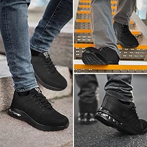 OFFCUP Veiligheidsschoenen voor dames en heren, stalen neus en luchtkussen, lichte comfortabele industriële sneakers, werkschoenen, Blue Line, maat 38,5 EU