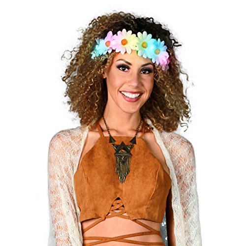 FlashingBlinkyLights Light Up White Daisy Chain with Multicolor LED Lights- Use as a Flower Crown Headband, Floral Sash or Belt One Size