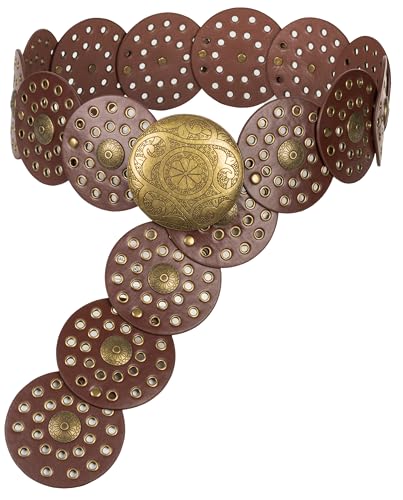 Women Wide Western Disc Belt Cowgirl Boho-Concho Leather Belts for Jeans Dress