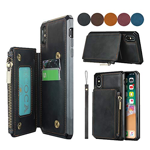 iPhone XS Max ケース 手帳 Sailortech_ 多機能スマホ手帳型 カード収納 背面手帳型 小銭やイヤホン、コインなど収納可能 アイフォンxs max ケース アイフォンxs max カバー 財布合一 PUレザー多機能ジッパーバッグ 取り外し可能 おしゃれ 耐汚れ 軽量 スタンド機能 完全保護 衝撃吸収 携帯 スマホケース アイフォンXS Max ケース通用 6.5インチ-(ブラック)