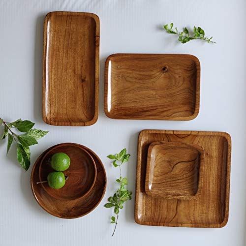 STYLOKRAFT CREATIONS Wooden Platters Set of 6 (Food,Tea, Coffee, Snacks, Water) Platter for Home||Kitchen||Table Décor