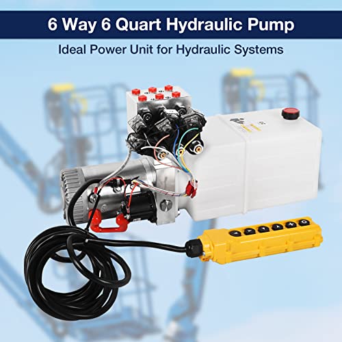 Lfgud D0071C0011 Hydraulic Power Unit 6 Way 6 Quart Hydraulic Pump Double Acting Dump Trailer Pump 12V Dc Solenoid Electric Hydraulic Pump With Plastic Reservoir thumb #1