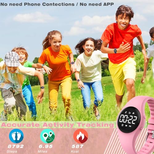 Image of Kids Led Fitness Tracker Wristwatch, Digital Step Counter Watch, Waterproof Pedometer Watch, Calendar Alarm Clock for Children Boys Girls (Pink)