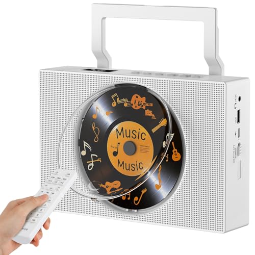 Gueray CD-Player mit Radio: Bluetooth CD Player mit Griff, CD-Spieler Lautsprechern, Display, Fernbedienung, unterstützt Wiederholung, AUX-Wiedergabe, Kopfhöreranschluss, USB Type-C, MP3-Musikplayer