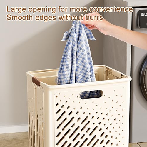 Panier à linge à roulettes pliable en plastique blanc pour vêtement - 4