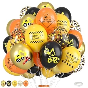 Construction Balloons, 12 Inch Gold Black Yellow Orange Confetti Balloons for Boy Baby Shower Construction Themed Birthday Truck Party Graduation Supplies